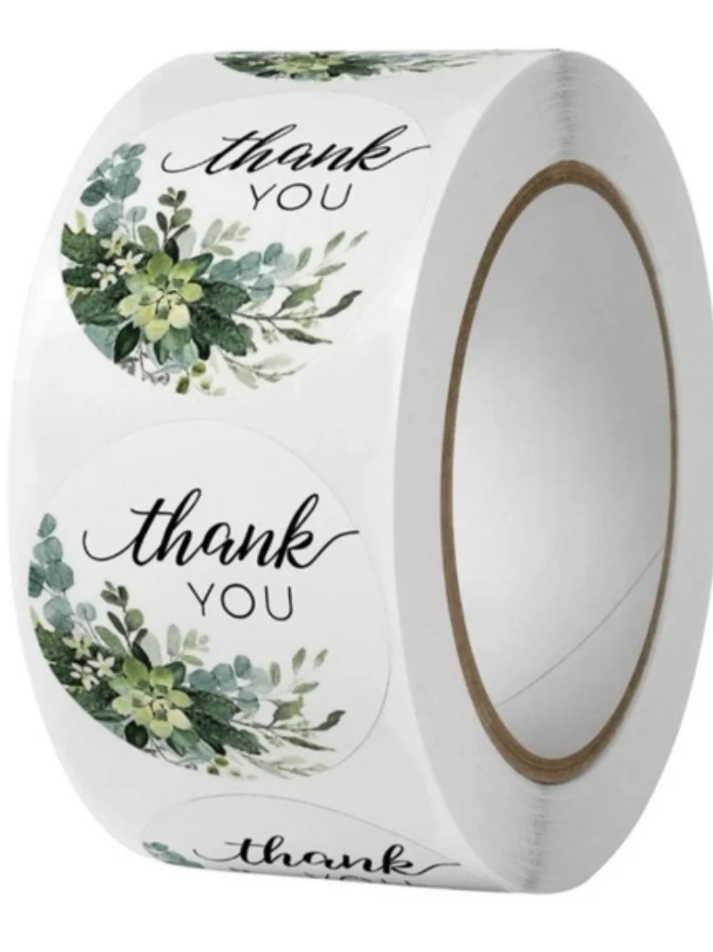 1in Thank You Floral Sticker Roll - Green Succulent Design - 1000 Stickers